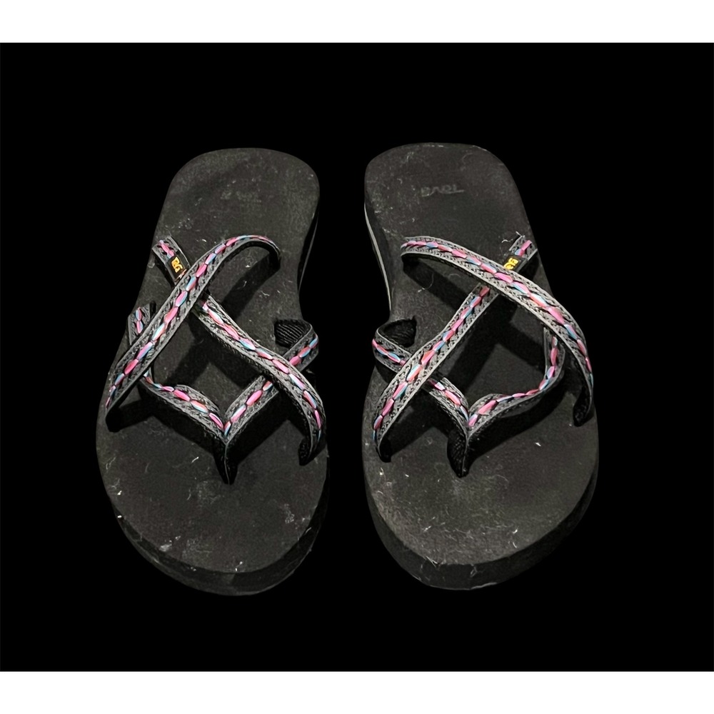 Teva Olowahu Black Multi Strap Mush Flip Flop Sandals Womens 8 6840